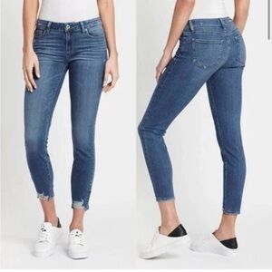 PAIGE Denim Verdugo Ankle Mid-Rise Distressed Raw Hem Jeans Size 25 Medium Wash
